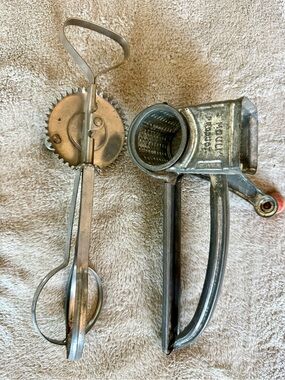 Vintage Kitchen Utensil Set with Mouli Cheese Grater and Hand Mixer
